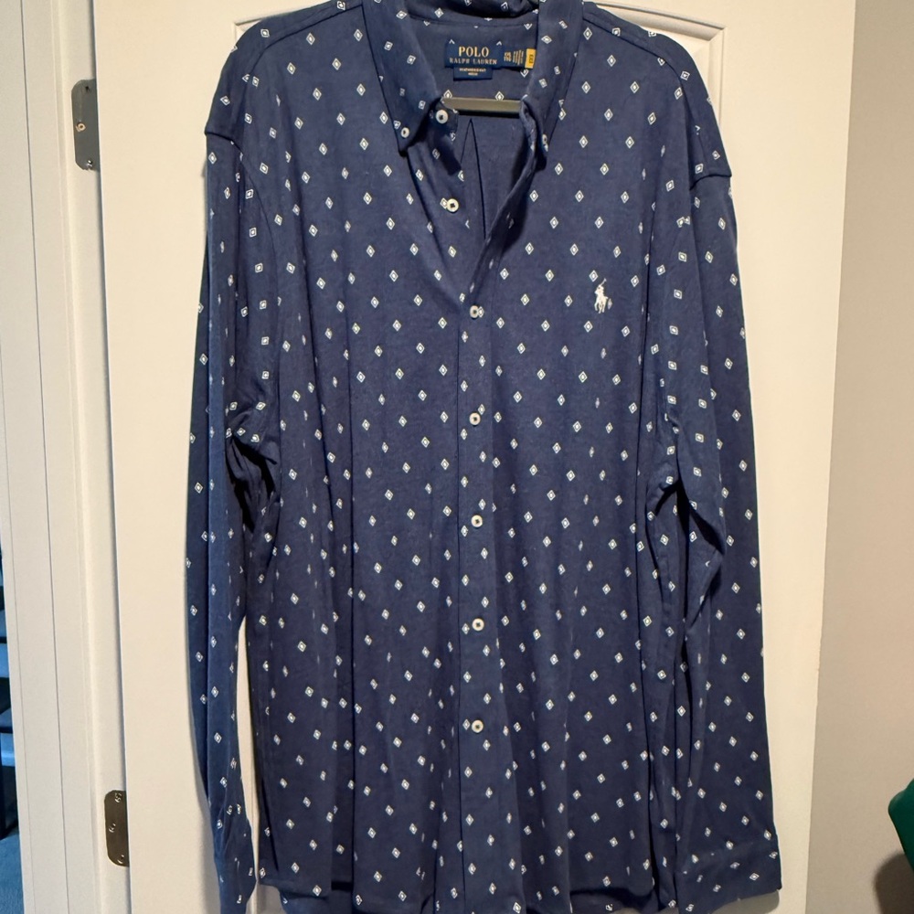 Polo by Ralph Lauren Navy Button-Down Shirt with White Diamond Motif